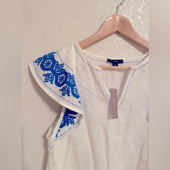 Jcrew blouse beautiful white with blue embroidery - Picture 4 of 5